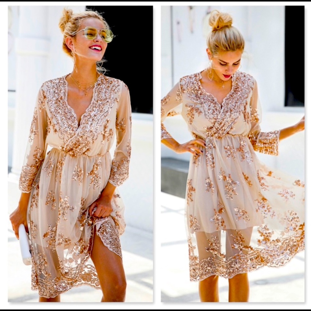 Gold/rose gold glam boho chic dress